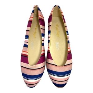 Angel Steps Dress Stripe Navy Rose Black Size 7.5M Wedge Flats